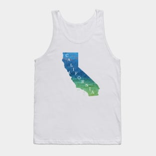 California Sate Map with Pacific ocean blue and green watercolors waves Tank Top